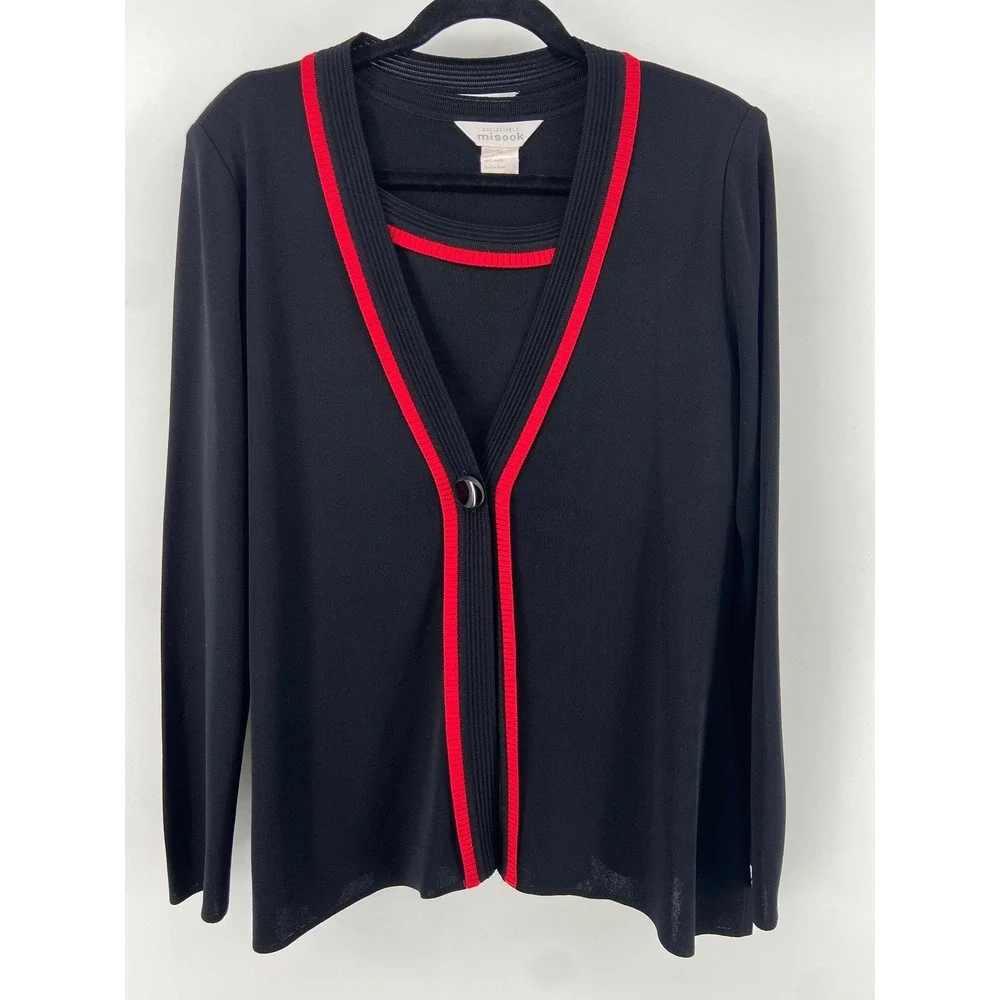 Misook Cardigan Twin Set Women Medium Black Classic Office‎ Designer Knit Preppy
